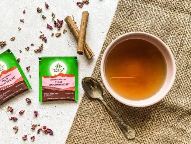 Organic India Tulsi Cinnamon Rose 25 Tea Bags - Pack of 5  Free Shipping